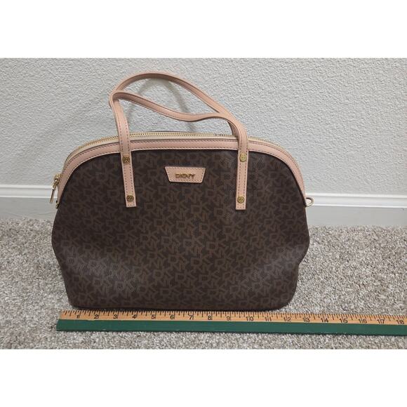 Dkny Handbags - DKNY Brown/Beige Monogram Canvas and Leather Dome Satchel